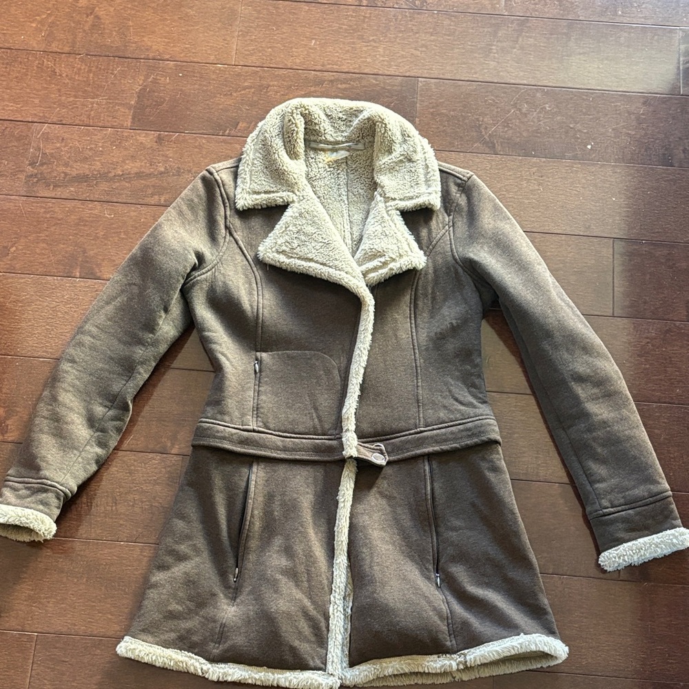 Athleta Brown Teddy Jacket with Cream Accents